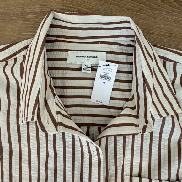 NWT Banana Republic Seersucker Shirt & Drawstring Shorts Brown Stripes Set - Picture 6 of 6
